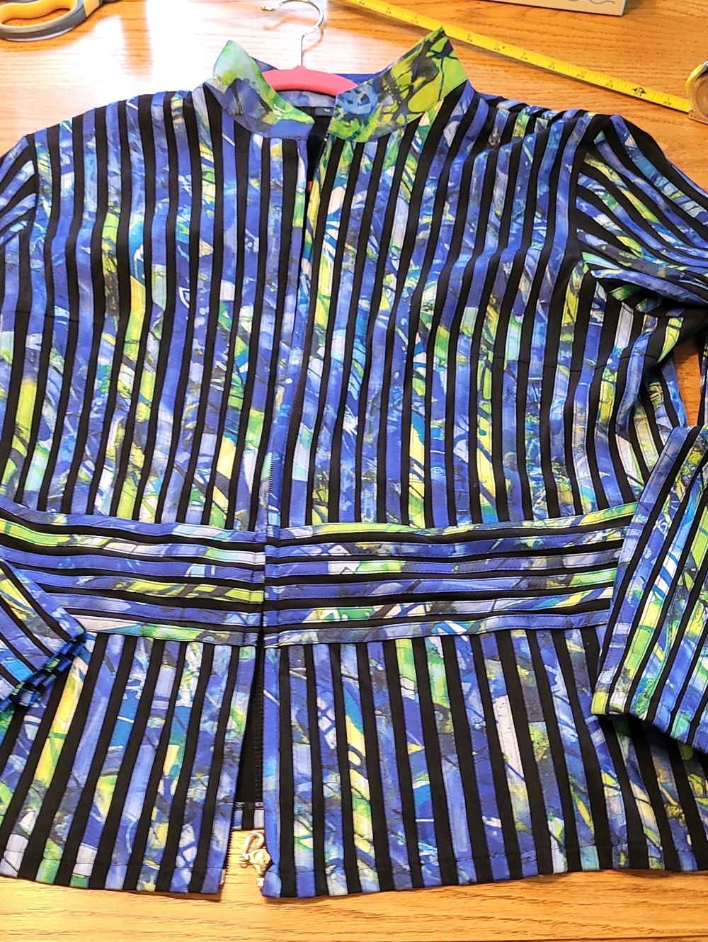 Weavz Blue, Green & Black Striped One-Piece Zippered Jacket